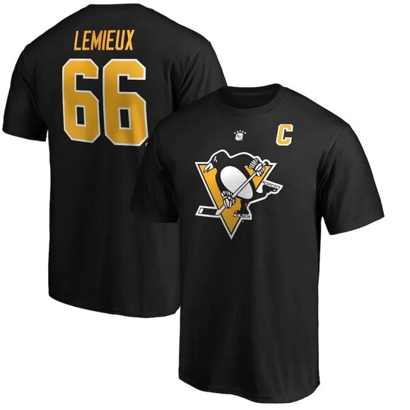 PITTSBURGH PENGUINS "Mario Lemieux" YOUTH L/XL Double sided Logo T-Shirt NEW - Picture 1 of 4